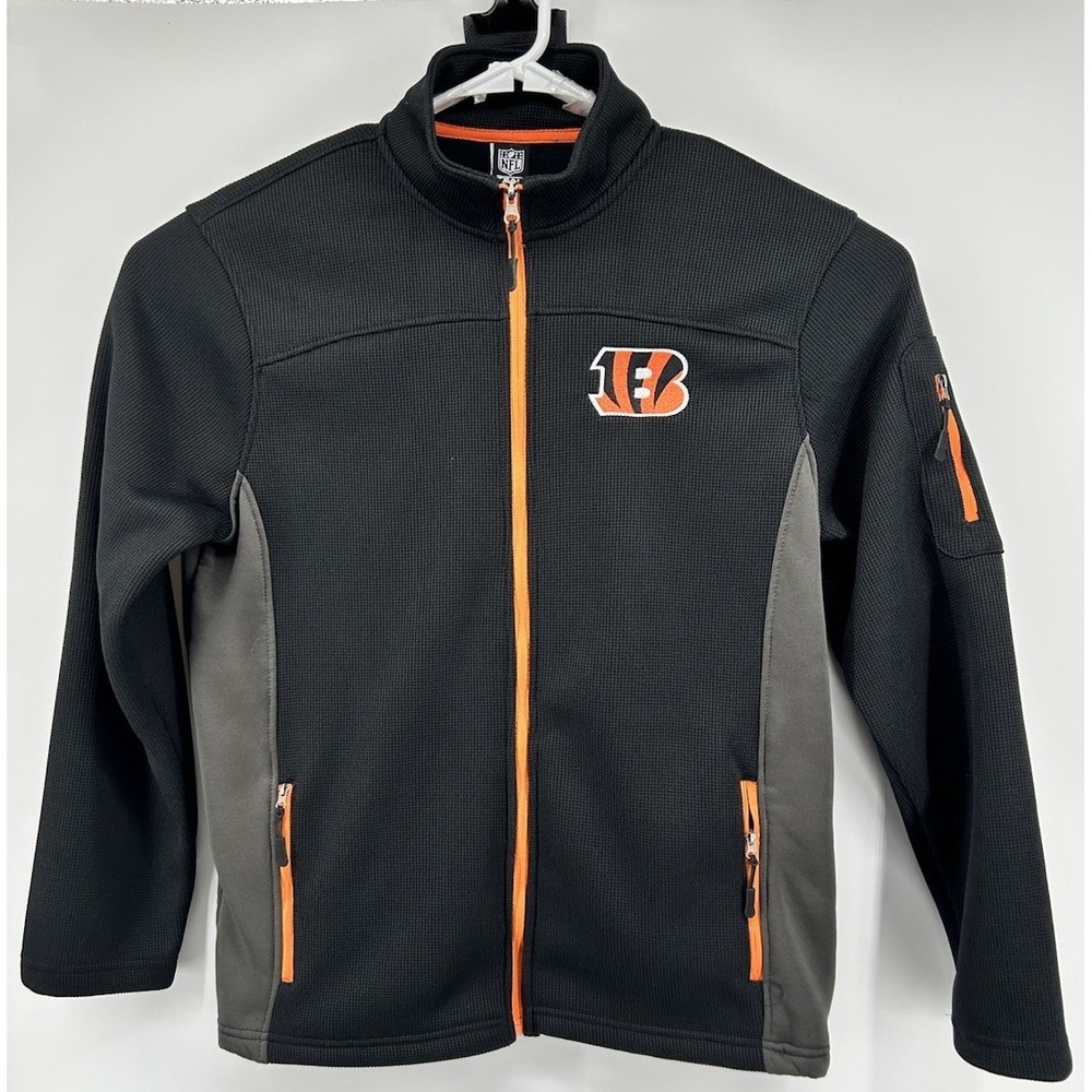 Cincinnati Bengals NFL Team Apparel Textured Full Zip Jacket Black Orange Medium